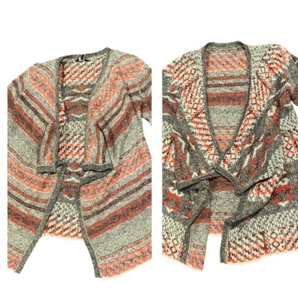 Medium LUCKY BRAND Cardigan Reversible Southwest Pink Gray Womens Sweater